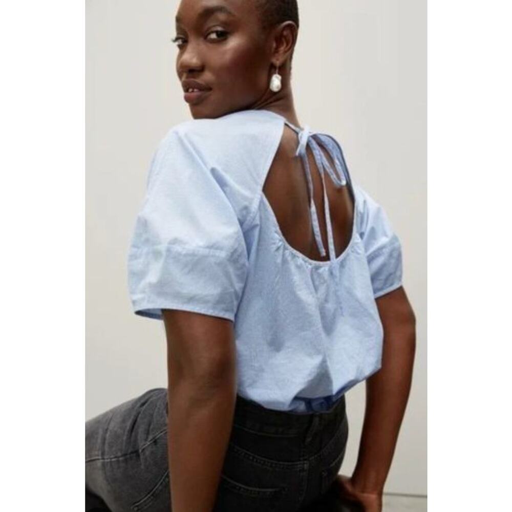 Everlane NWT Women's The Circle-Back Top 100% Cotton Blue Gingham Blouse Size 6